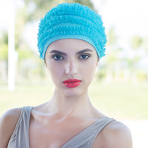 Swimming cap ladies long hair cloth swimming cap size exquisite fashion solid color lace does not take the head adult comfort