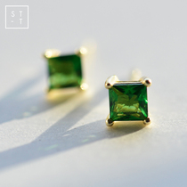 t Shen Mrs S925 pure white fungus jewelry student gift day Korean hipster Green Square stud female