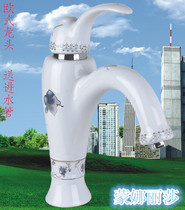 mnls ceramic long faucet hot and cold water Full copper core white color flower European faucet