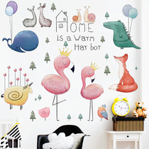 Wall sticker cartoon Flamingo Whale balloon Forest Nordic ins background wall simple fashion animal sticker art