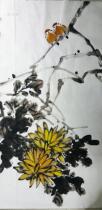 Pure hand-painted Chinese painting flowers and birds without signature chrysanthemum and bird decorative painting literati painting