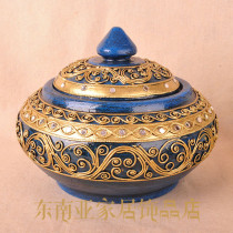 Thailand imported pure solid wood to create handmade exquisite painted jewelry box desktop storage box Oval