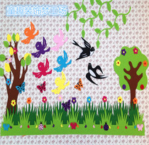 Kindergarten classroom decoration childrens room wall environmental decoration supplies removable wall stickers flower and bird green tree combination