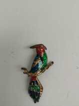  French 19th century copper inlaid multicolor bird brooch