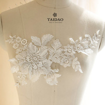 Taiwan DIY accessories wedding dress decoration embroidery lace cloth stickers large applique 962 sequin silver thread flower Flower