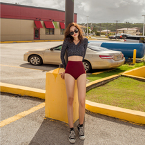 Korean version of swimsuit women's long sleeve sunscreen diving suit high waist slim belly split small flat angle two-piece hot spring swimsuit