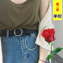 (Free plus holes) Belt ladies black simple Joker round buckle belt Korean version student decorative jeans belt