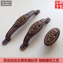 European brushed coffee bronze ancient silver rose handle pastoral American antique carved flower clothes cabinet door solid wood handle