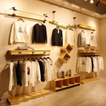 Womens childrens clothing store hanger clothing store shelf display rack on the wall side hanging retro nostalgic solid wood wall hanging hanging hanging