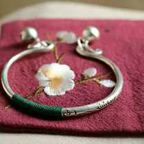 Dream back to Datang handmade Miao silver carved bracelet anklet red rope opening bell literary retro style bracelet