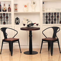 Solid wood retro Wrought iron cafe table and chair Balcony Outdoor bar table and chair Fashion living room leisure combination dining table and chair
