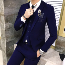  New casual hairstylist suit Korean slim-fit mens suit three-piece nightclub suit Best man suit