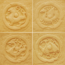 Artificial sandstone TV background wall three-dimensional cultural fossil pure handmade sandstone Chinese decorative board antique copper four gods beast