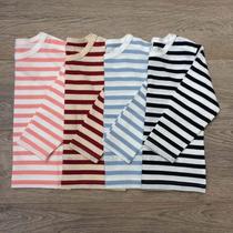 Foreign trade export organic cotton mens and womens baby striped long-sleeved round neck T-shirt bottoming shirt