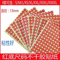 Red background S M L XL XXL number clothing code sticker size label 13mm size sticker sticker size sticker