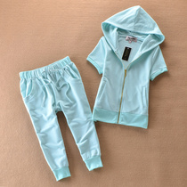 2020 Summer Pure Cotton Short Sleeves Mid Pants Sports Suit Women Sashimi Casual Wear two sets of home travel clothes