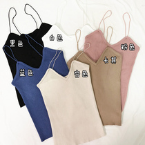 2017 Korean version of summer V-neck thin condole with vertical stripe knitted bottoming shirt women Joker slim vest tide students
