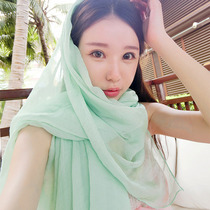  Spring solid color thin sunscreen silk scarf Korean version of womens big gauze scarf Chiffon scarf summer shawl ultra-long beach beach towel