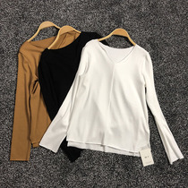 Pickup spring new V-neck simple solid color long sleeve T-shirt womens wild bottoming coat 1922 do not return do not change