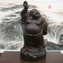 Offering treasure Maitreya Buddha Ebony wood carving Laughing Buddha Belly Buddha Mahogany handicraft ornaments Putian wood carving Jiuding