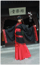 Hanfu CP Chinese wedding suit adult ceremony Han Dynasty black and red straight double winding three winding set-Qi Tianle