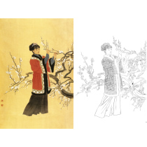 Gongyi Chinese painting White drawing draft beautiful traditional lady character Wa plum physical hook line white paper printing 205T
