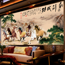 Eight Juntu cross stitch 2021 new large living room atmospheric landscape painting landscape horse to success eight horses thread embroidery