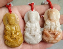 Ning Qiang Coral Jade Fossil Stone Pendant Yellow White Guanyin Hand Fingerprint Necklace Pendant and Ping An (2 Selected) W