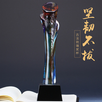 2018 new torch glass trophy custom Xiangyun sales champion award crystal trophy custom souvenir