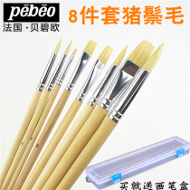 Beibiou flat head pen log Rod pig hair oil painting pig bristles pen bottom brush watercolor gouache brush set