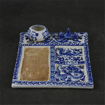 Blue and white dragon and phoenix pattern inkstone do old imitation Qing Qianlong ancient porcelain old goods ancient porcelain antiques collection staterooms