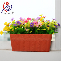 Jinxiu rectangular non-slip resin wood grain flower pot planting household pot wave edge balcony planting pot thickened