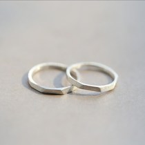 Handmade brushed minimalist prism geometry S925 sterling silver plain silver live mouth ring fine tail ring Joker Korean version gift female
