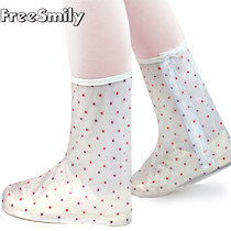 Fashion polka dot high tube waterproof zipper student girl child anti-skid rain shoe cover non-slip 31 child 30 yards