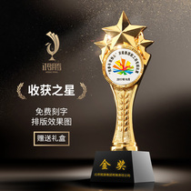 Five-pointed star metal trophy custom wheat ear resin high-grade Annual Meeting award product crystal trophy custom lettering production