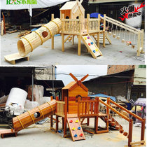 Promotion childrens wooden little doctor slide kindergarten large solid wood swing combination wooden outdoor amusement facilities