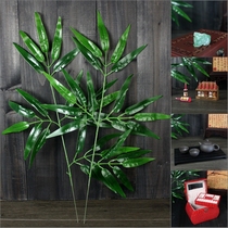 Shooting props Simulation silk cloth green bamboo leaf plant jewelry Ceramic tea set Photo background decoration