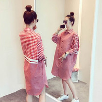 Online Red New Spring Autumn Clothing Big Code Womens Clothing Loose Fashion slim Plaid student shirt Liondress pregnant woman