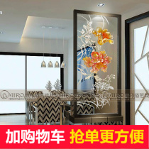 Brand Art Glass Partition Screen Mobile Door Background Wall Engraving Toughened into the house Gold Shoes Cabinet Gold Leaf two flowers