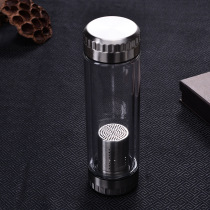 Creative stainless steel two-layer insulated glass handy cup Double head double cover tea water separation can be inverted water cup