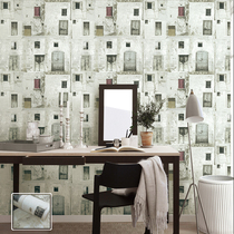 American personality old house wallpaper Simulation old wooden door window house wallpaper Stairway entrance bar coffee