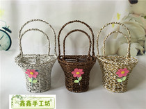Flower arrangement vase pure handmade art large set two flower basket gold rope woven flower basket