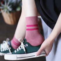 Socks ladies tide socks two bars college style Korean version of gold and silver silk street sports cotton socks autumn and winter literature