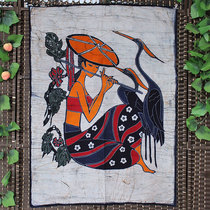 National batik large wall hanging Dai style murals handmade cotton earthen cloth hanging pictures flute womens characteristic restaurant decoration