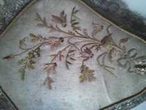 French 19th century bronze gilt handle embroidered cloth board long fan