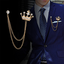 Korean version of classic mens suit crystal diamond tassel crown brooch coat pin brooch women accessories