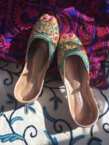 Pink leaves Pakistan handmade heavy industry pure leather embroidered thread embroidered beaded shoes Nepal Thailand India Exotic style