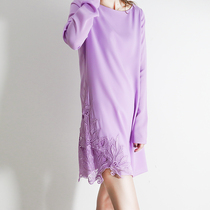 Cattle no need to question high end series soft and beautiful side lace splicing double layer snow spinning long sleeve dress woman