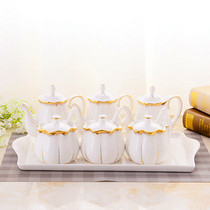 High-grade European seasoning box bottle set creative seasoning pot handle oil pot household salt pot ceramic kitchen supplies