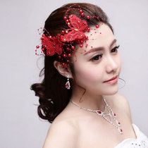 Clearance] Bride wedding headdress floral headdress photo studio jewelry pan hair 2021 New Performance red 6001